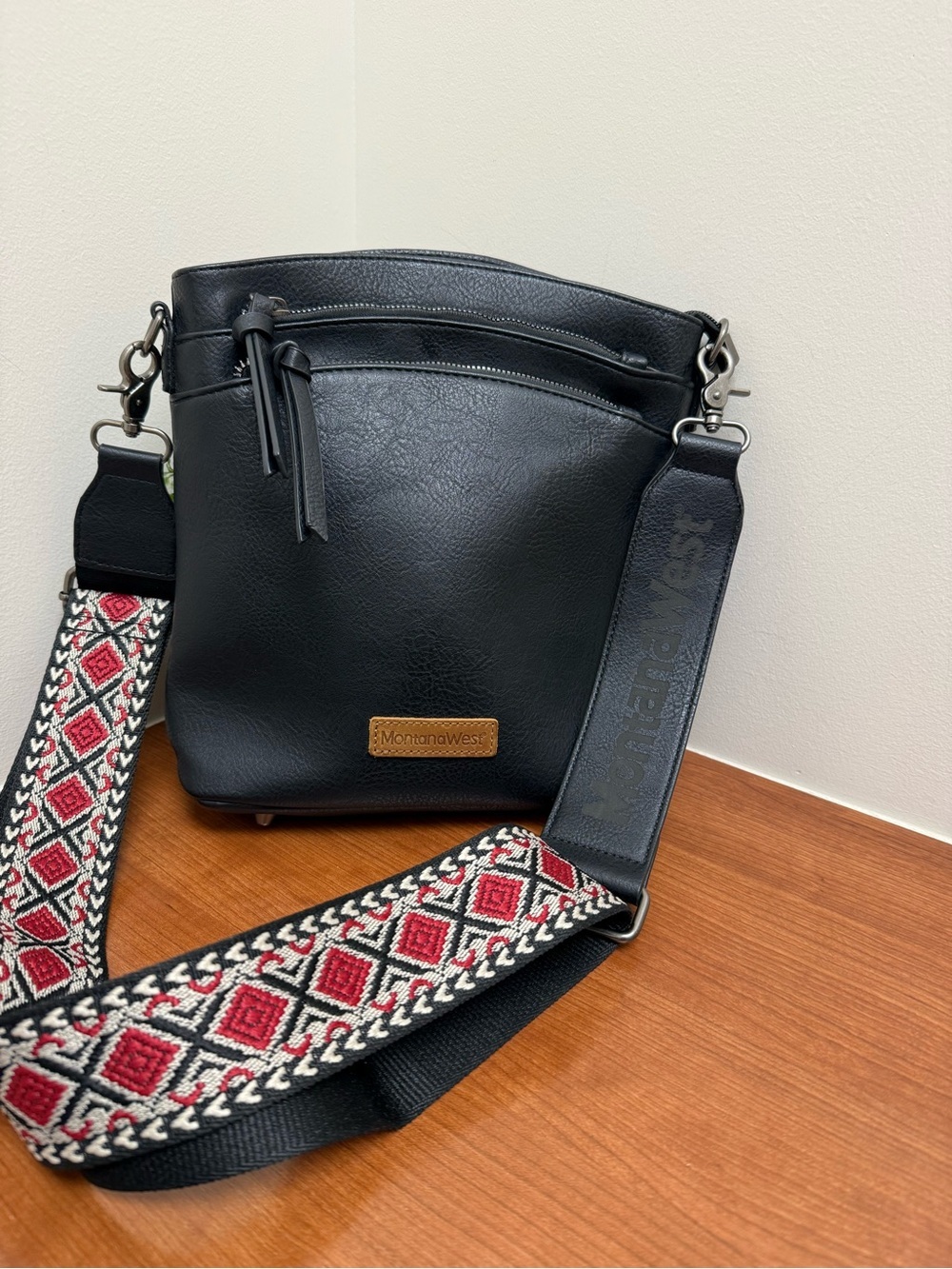 Montana West Black Faux Leather Crossbody with Silver Hardware Concealed Pocket